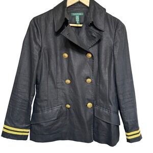 Lauren Ralph Lauren Linen Military Blazer Womens M‎ Gold Button Captain Jacket